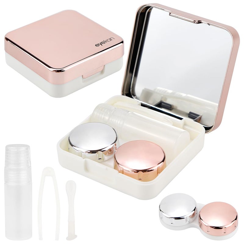 FERCAISH 2-Piece Portable Contact Lens Case Set, Contact Lens Case Set, Mini Contact Lenses Storage Boxes with Mirror, for Contact Lenses (Rose Gold), Rose Gold, Convenient storage